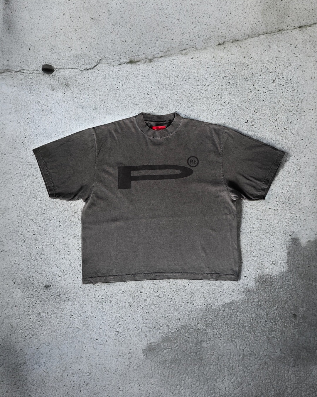 Logo Boxed Drop Shoulder Tee - Grey