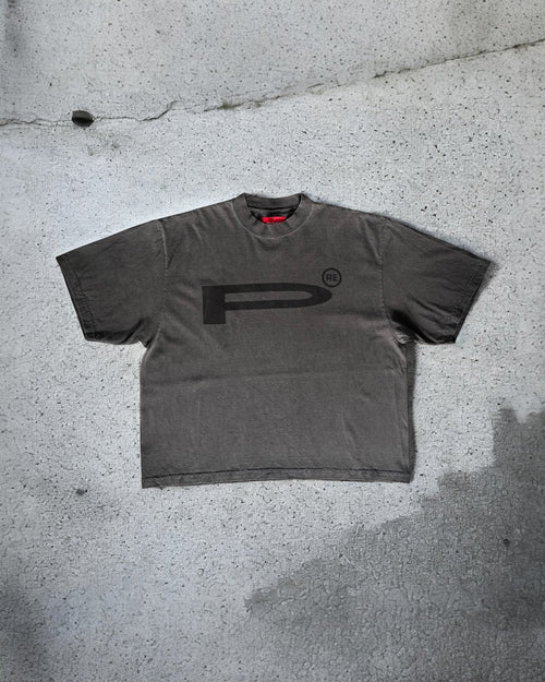 Logo Boxed Drop Shoulder Tee - Grey