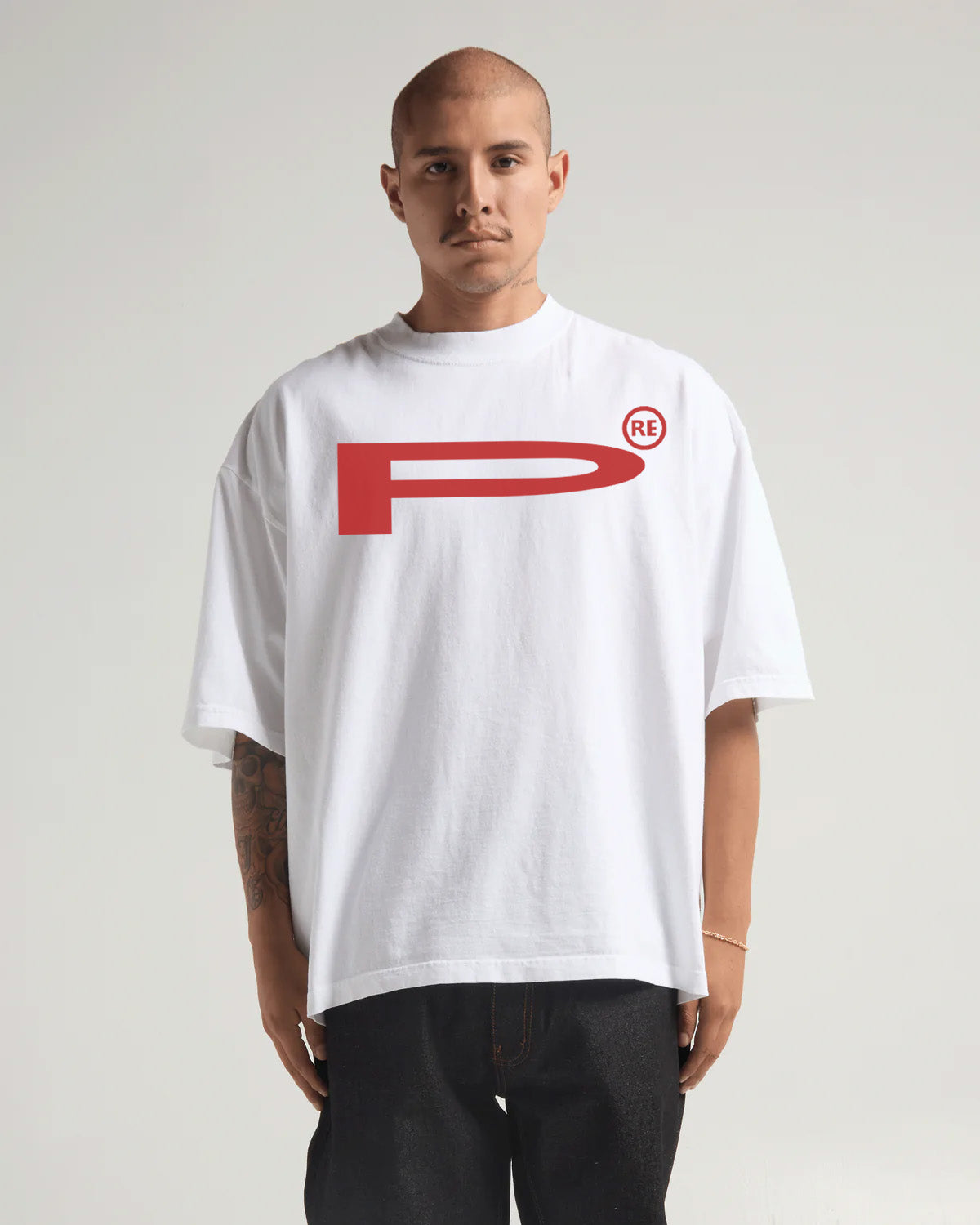 Logo Boxed Drop Shoulder Tee - White